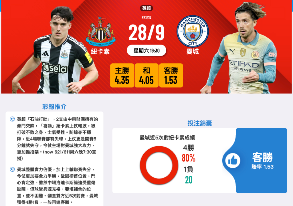 紐卡素 vs 曼城