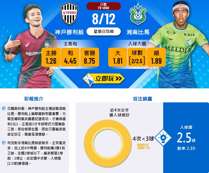 神戶勝利船 vs 湘南比馬